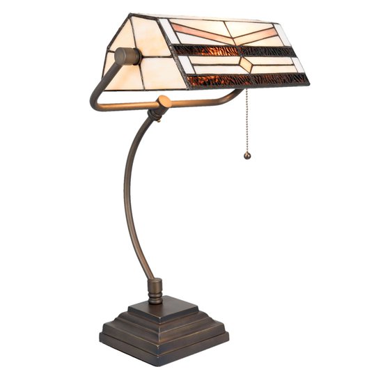 Skrivbordslampa 5193 i Tiffany-design, creme