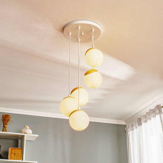 Hänglampa Sfera 5 lampor glas/ljust trä