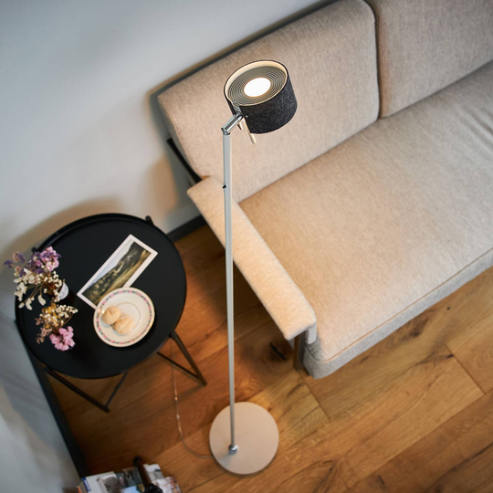 LED-golvlampa CAI, dimbar, grafit/ullvit