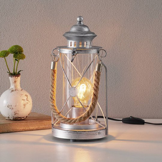 Klar bordslampa Kirian i form av lykta antiksilver