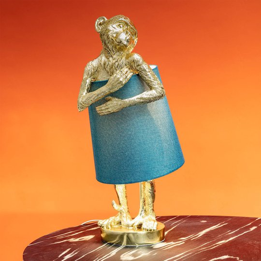 KARE Animal Monkey bordslampa guld/blå