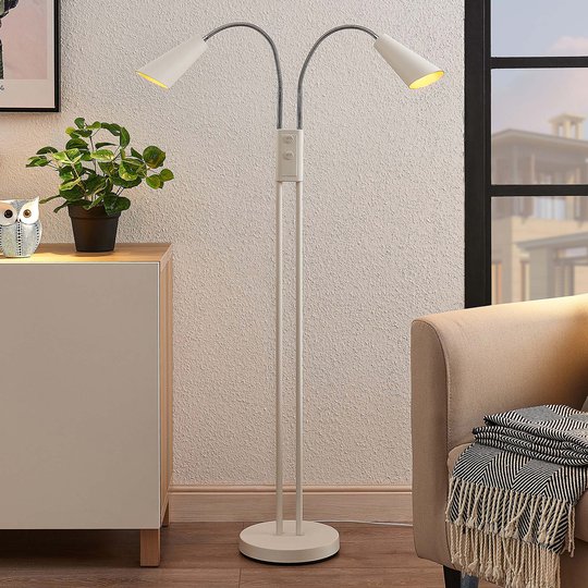 Lucande Medira golvlampa, 2 lampor, vit