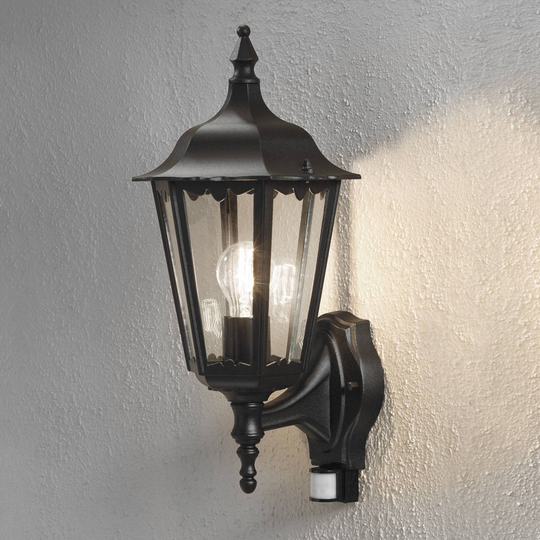 Utomhusvägglampa Firenze med sensor stående, svart