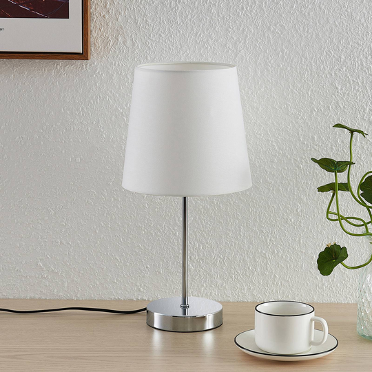 Lindby Leza bordslampa krom, skärm vit