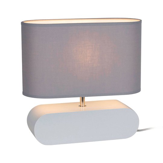 Bordslampa Cassy, fot vit, grå tygskärm