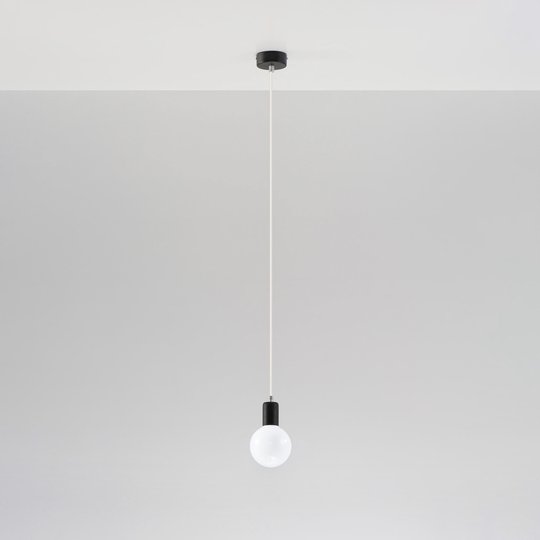 Hänglampa Simple, svart, kabel vit