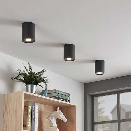 ELC Jeyla påbyggnads-downlight, GU10, rund, svart