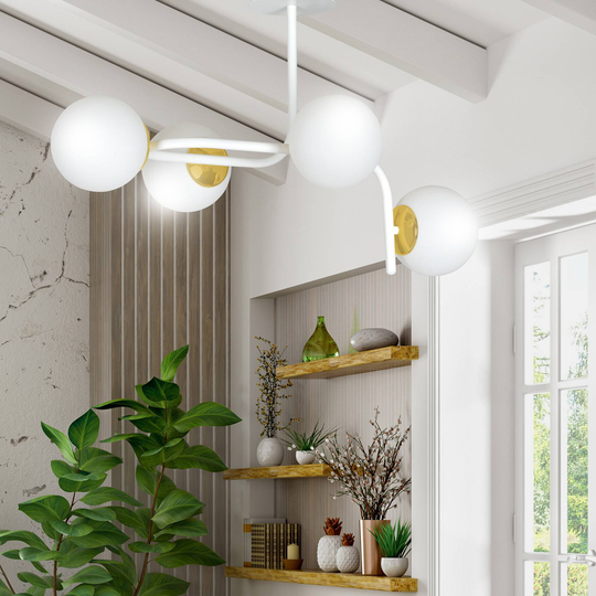 Taklampa Grand 4A, vit/guld, 4 lampor
