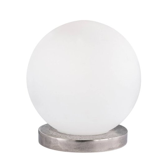 Bordslampa Antony opal kula, nickel fot, Ø20 cm
