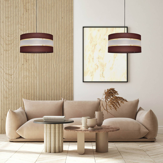 Hänglampa Helen textilskärm rödbrun-guld Ø 40 cm