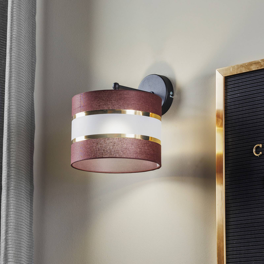 Vägglampa Helen bom tygskärm rödbrun-guld