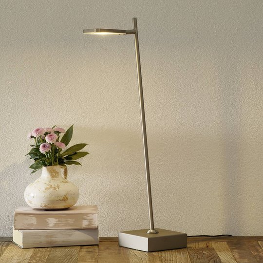 LED-bordslampa block, dimbart, stålfärgad