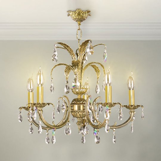 Kristalljuskrona Palmera, gammalt gold, 5 lampor