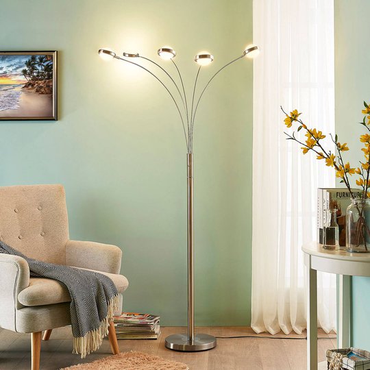 LED-golvlampa Catriona, dimmer, 5 lampor