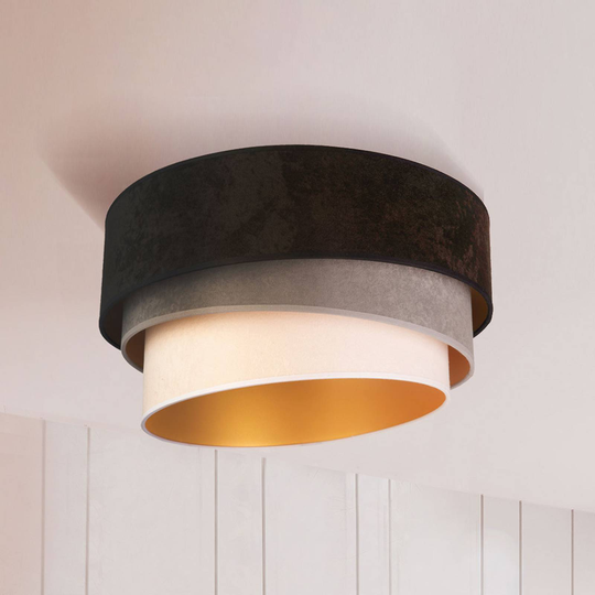 Taklampa Devon, svart/grå/écru/guld Ø45cm