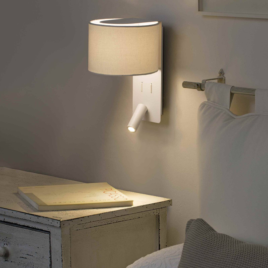 Vägglampa Fold med LED-läslampa, vit