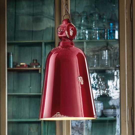 Vintage-hänglampa C1745, konformad, vinröd