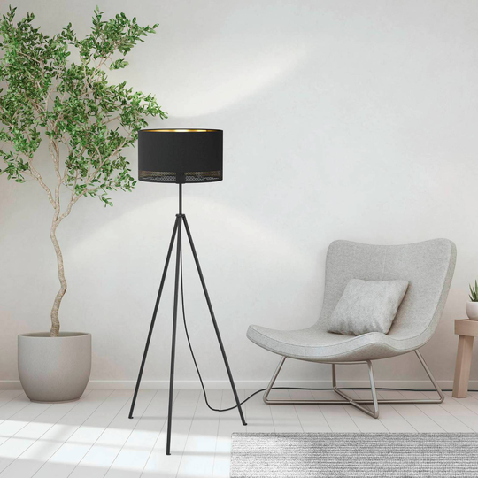 Golvlampa Esteperra, trebent, svart/guld