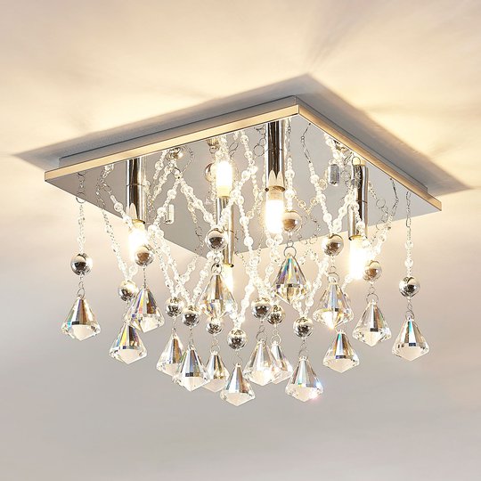 Glittrande LED-taklampa Saori med kristaller