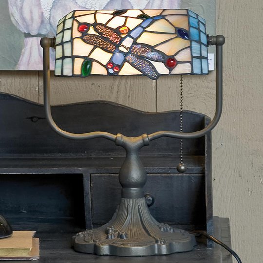 Bankirlampa Dragonfly i Tiffanystil