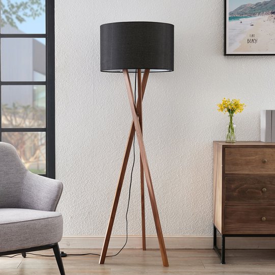 Lucande Auriane tripodgolvlampa, tyg svart