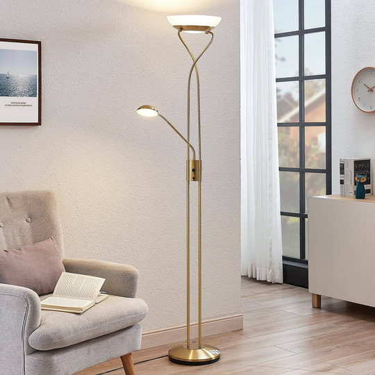 LED-taklampa Luciana med läslampa, mässing