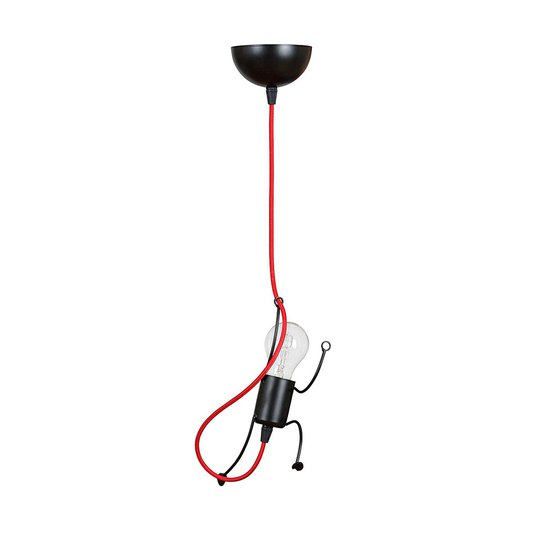 Hänglampa Bobi 1 i svart, kabel röd, 1 lampa