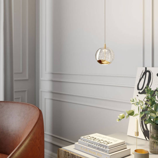 LED-pendellampa Hayley, glas, guld, 1 lampa
