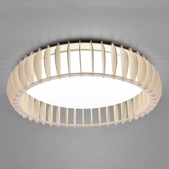 LED-taklampa Monte, CCT, Ø 60 cm, ljust trä
