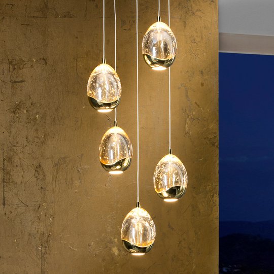 Guldfärgad LED-hänglampa Rocio, 5 ljuskällor