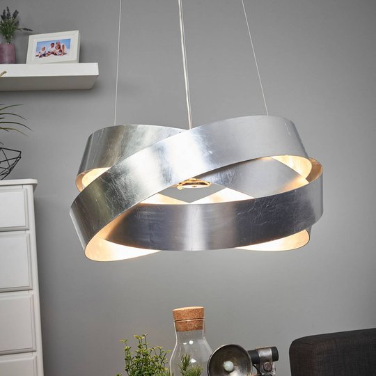 Pendellampa Pura med bladsilver, 60 cm, 8 x G9