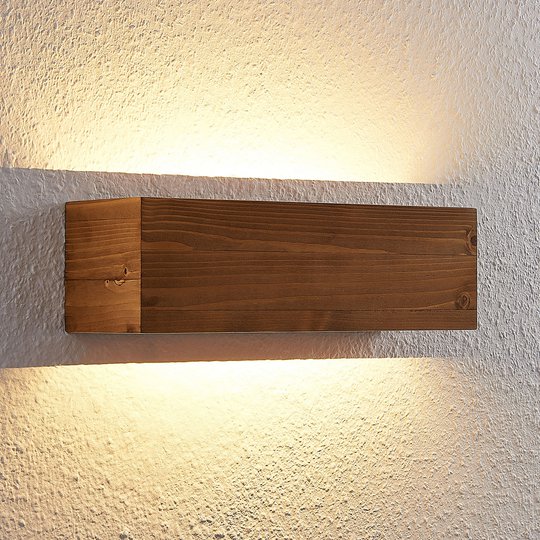 Lindby Benicio trä-LED-vägglampa, kantig, 37 cm