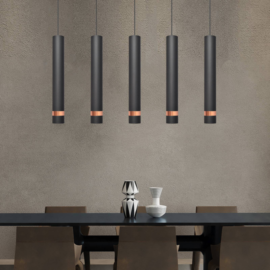 LED-hänglampa Tuba svart/roséguld 5 lampor