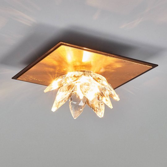 Taklampa Fiore med guldblad och kristall 1 lampa
