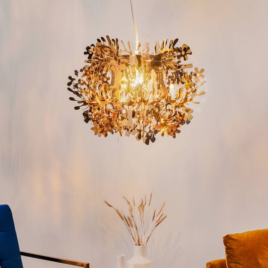 Detaljrikt utformad hänglampa Fiorella, guld