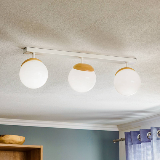 Taklampa Sfera 3 lampor direkt lång glas/trä