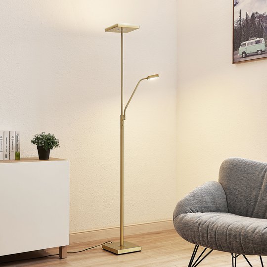 Lindby Sumani LED-golvlampa, kantig, mässing