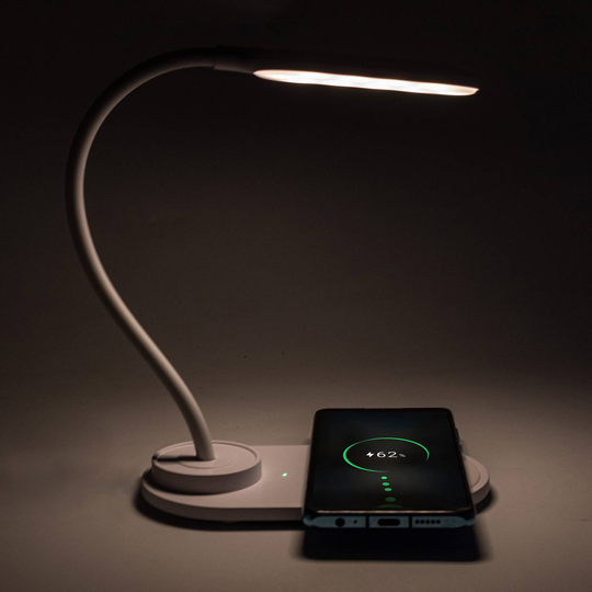 Denver LQI-55 LED-bordslampa, vit, CCT, USB, QI