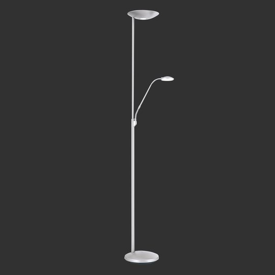 LED-uplight-golvlampa Cobra i nickel matt läslampa
