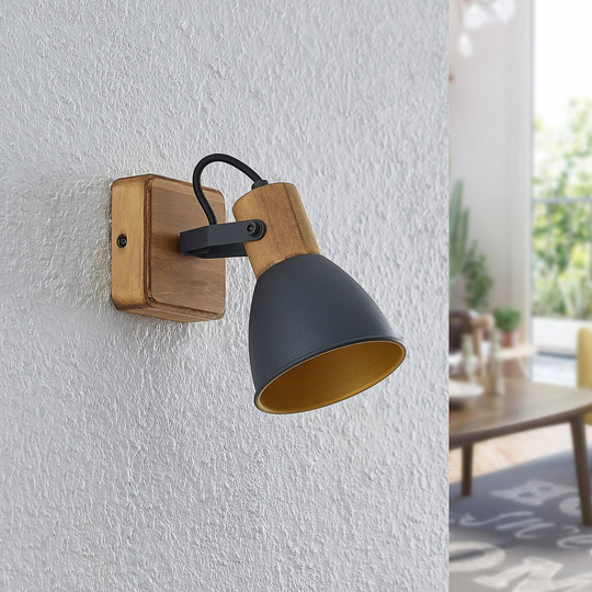 Lindby Merela spot, trä, svart, 1 lampa