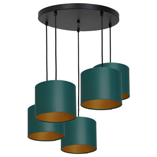 Pendellampa Soho cylindrisk 5 lampor grön/guld