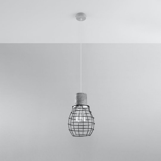 Hänglampa Grid, rutnätskärm, betong, Ø 18,5 cm