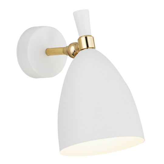 Vägglampa Cyntia, lutbar, vit-mässing