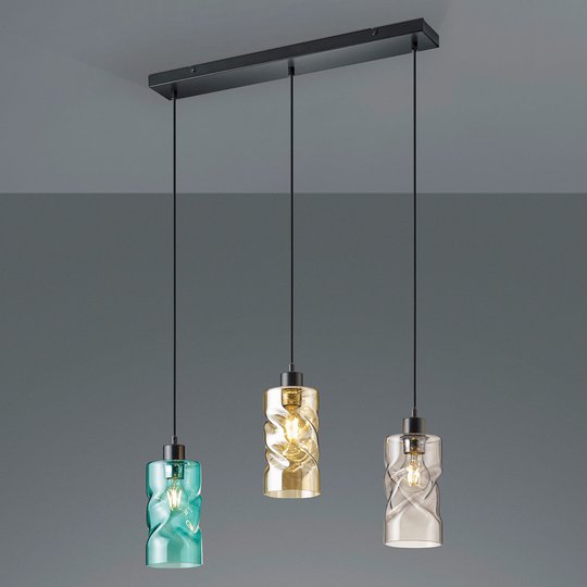 Pendellampa på skena Swirl med glasskärm, 3 lampor