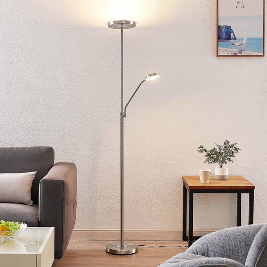 Lindby Sumani LED-golvlampa, rund, nickel