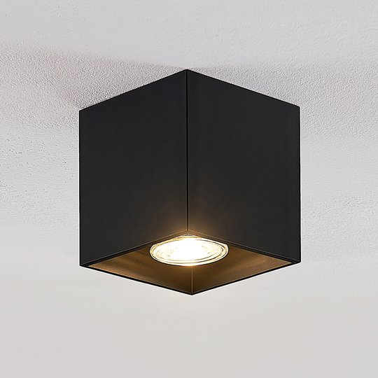 Lindby Parvin aluminium-downlight, kantig, svart