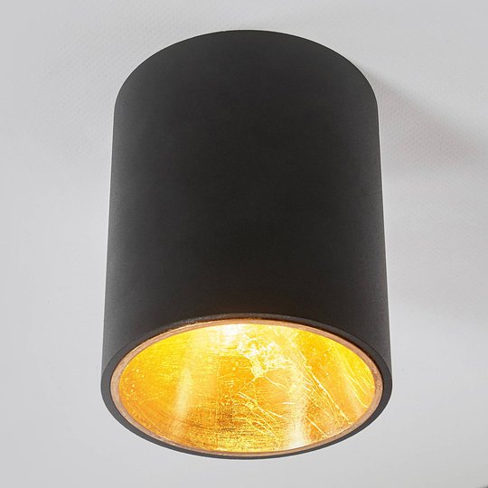 Svart och gyllene LED-taklampa Juma, rund