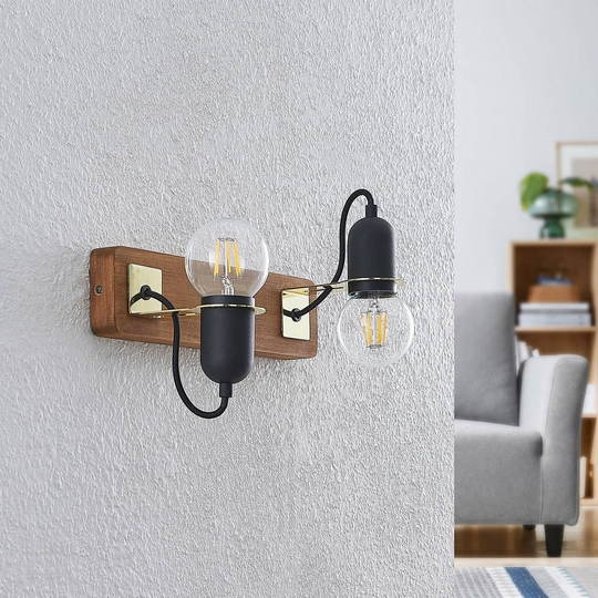 Lucande Becky trävägglampa, 2 lampor, svart