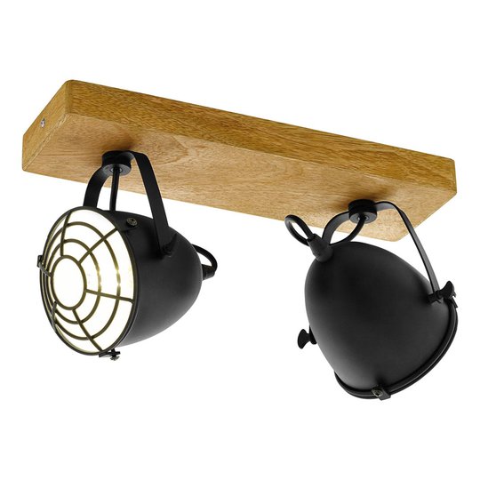 Takspotlight Gatebeck av trä och metall, 2 lampor