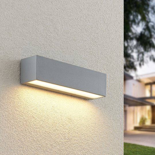 Lucande Lengo LED-utomhusvägglampa, Down silver 25